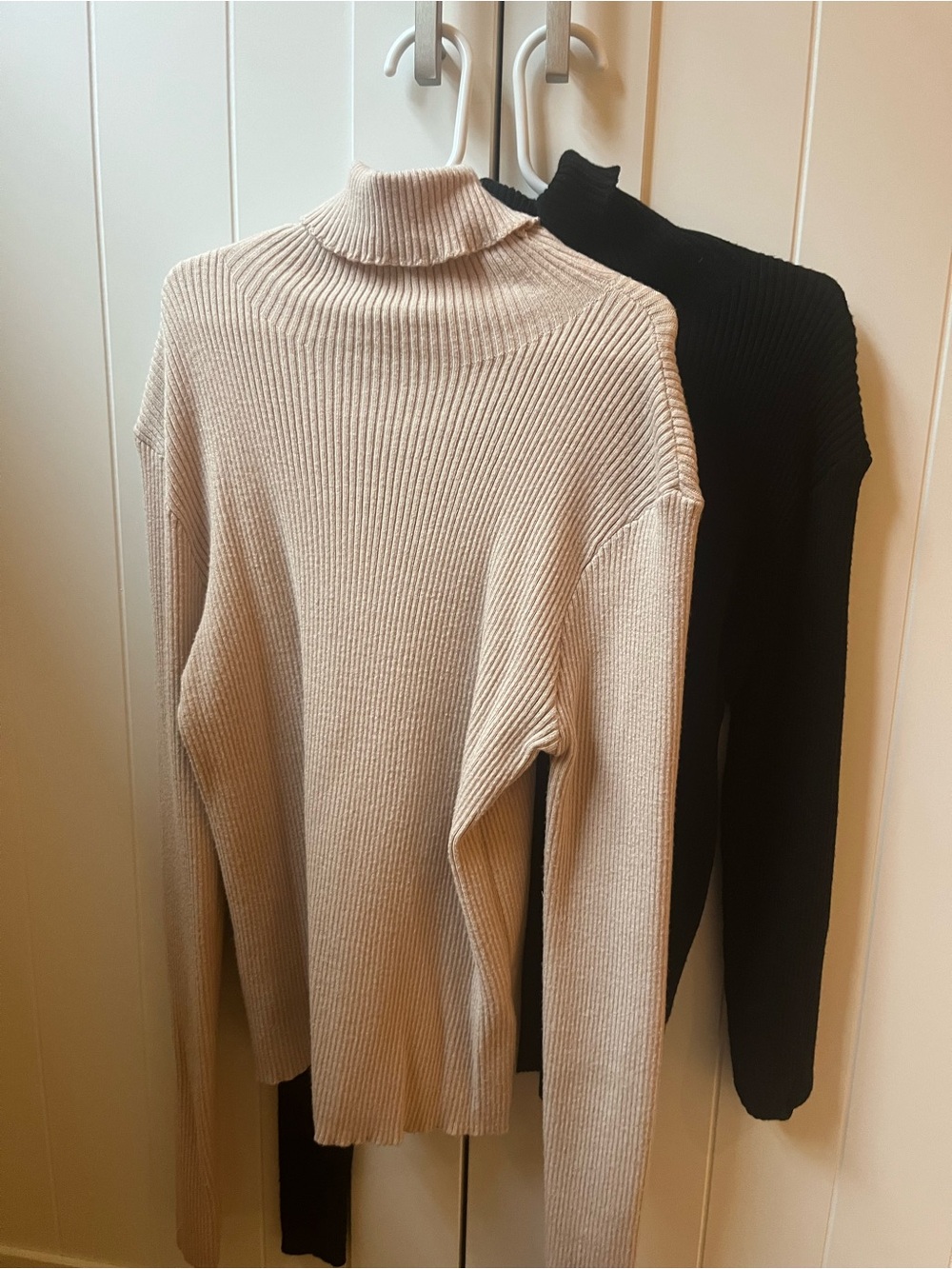 Cream & Black Ribbed Mock Neck Sweater